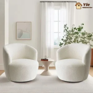 Bella Modern White Boucle Swivel Barrel Chair